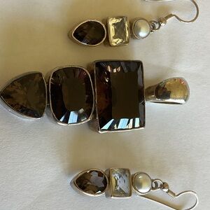 Sophisticated Sterling silver brown topaz pendant and earrings set
